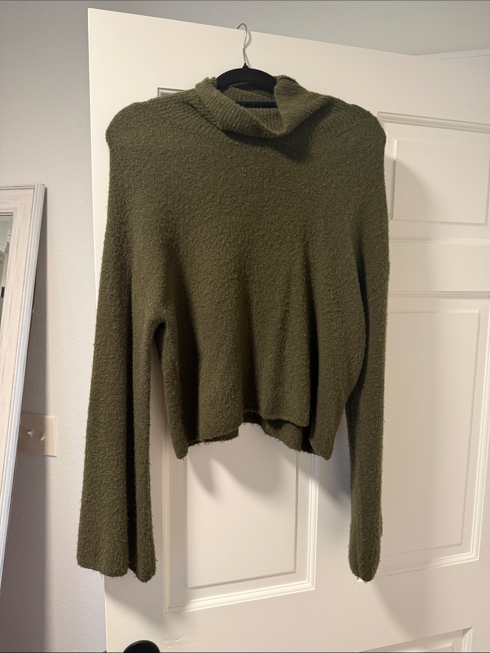 Elan Olive Green Cropped Turtleneck Sweater